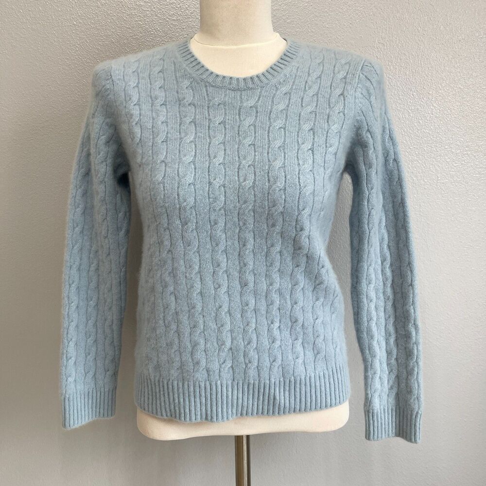 Kirkland Signature Sweater Small Medium Large Light Blue Cable 100% Cashmere